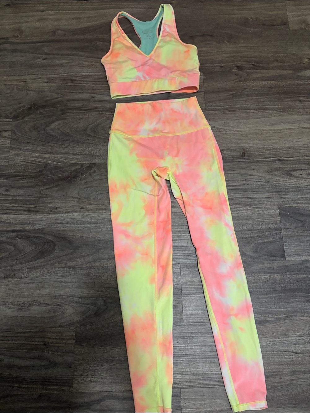 Zenana Outfitters Neon Tie-Dye Legging & Sports Bra Set - Pink, Yellow, Green